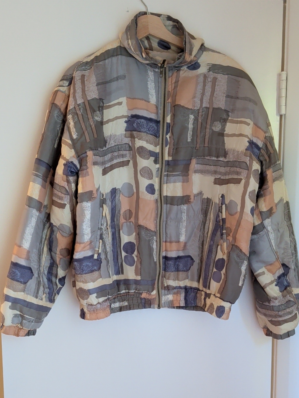 Vintage Silk Bomber in Abstract Neutrals